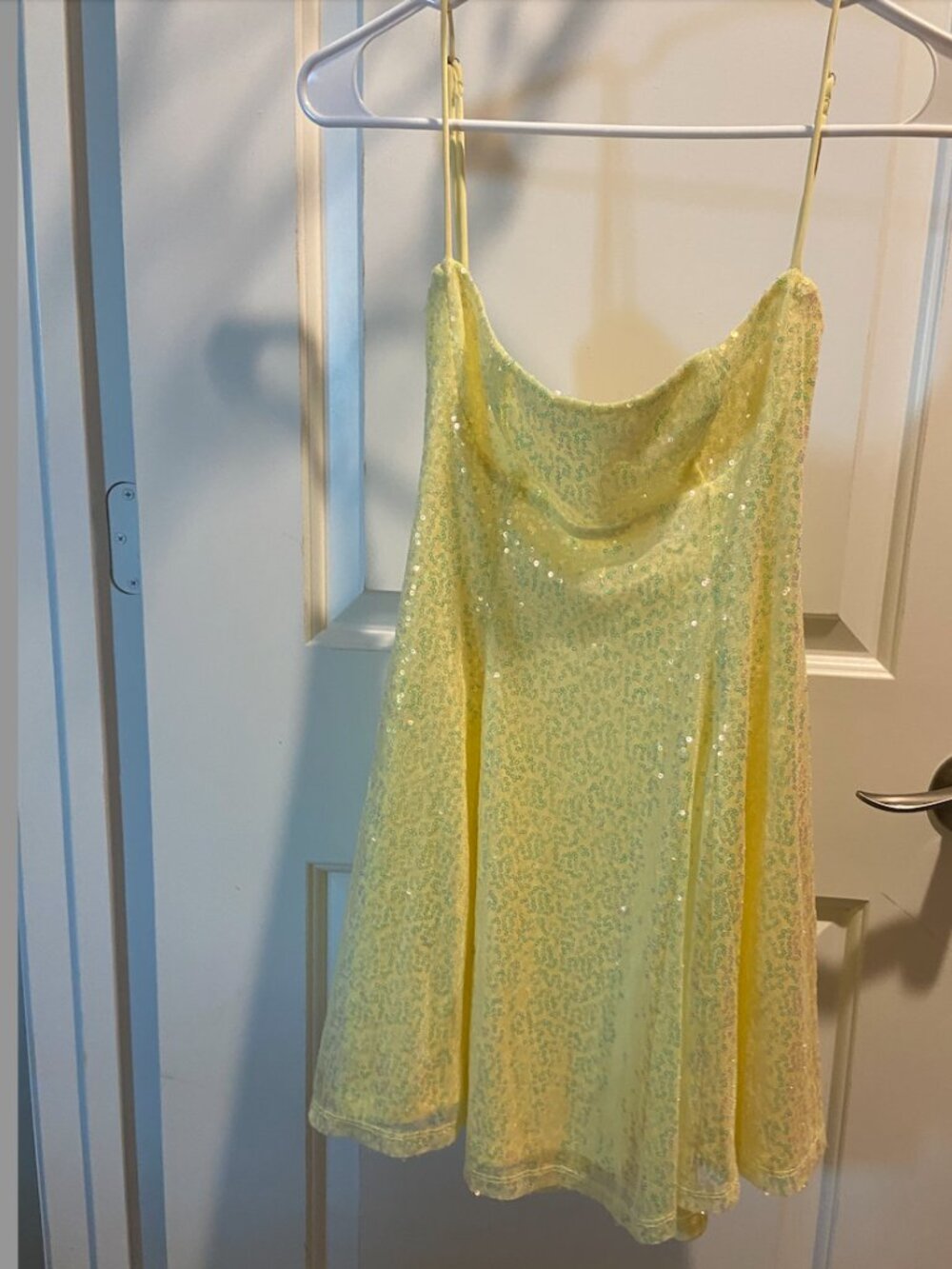 Lucy In The Sky Sequin Fit and Flare Dress in Golden Yellow
